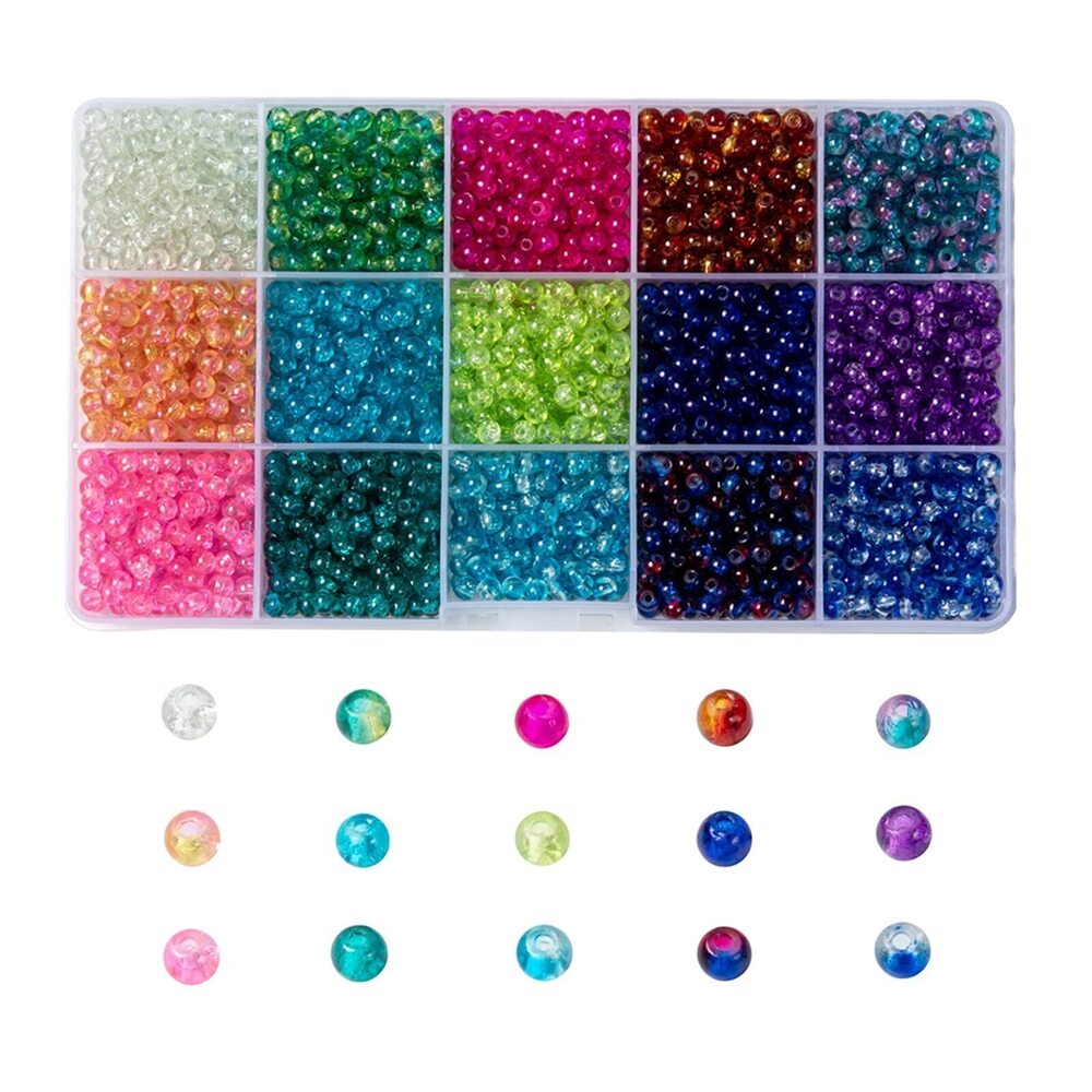 1079 3000pcs Baking Painted Crackle Glass Beads 4mm Mixed Color Round Glass